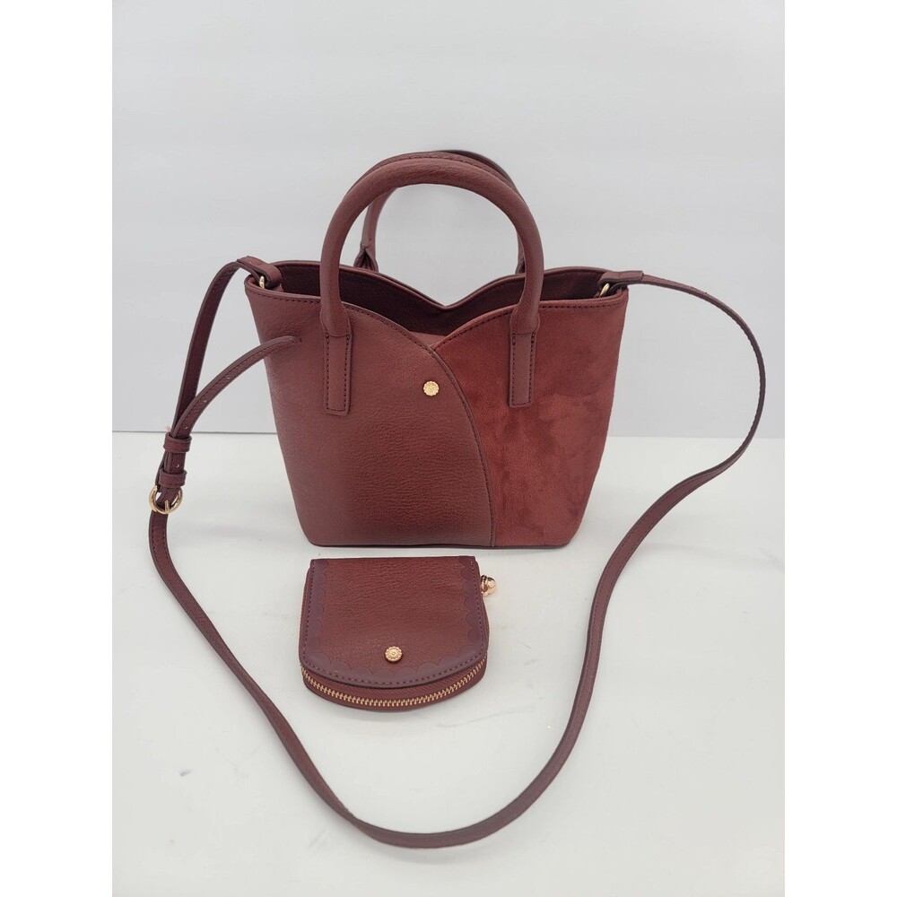 Lauren Conrad Tote Bag Womens Reddish Brown Faux Leather Medium Purse w/ Wallet
